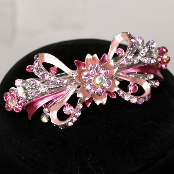Rhinestone Pink Hair Clip Barrette Prom Party Wedding Bridal Gem - Picture 7 of 7